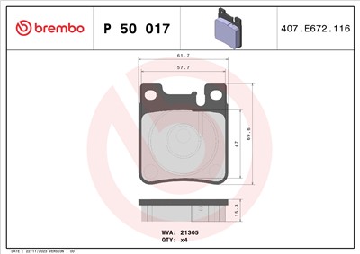 BREMBO P 50 017 Číslo výrobce: 21305. EAN: 8020584053898.