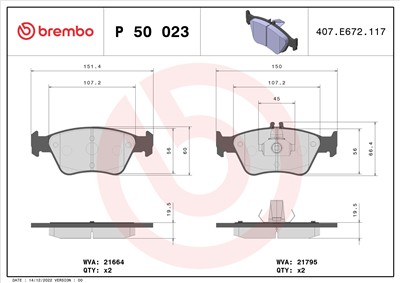 BREMBO P 50 023 Číslo výrobce: 21664. EAN: 8020584053959.