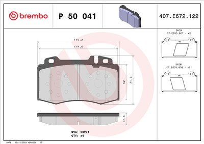 BREMBO P 50 041 Číslo výrobce: 23271. EAN: 8020584054130.
