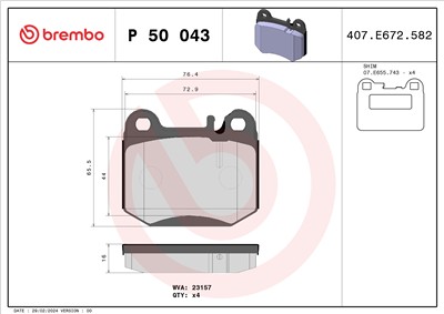 BREMBO P 50 043 Číslo výrobce: 23157. EAN: 8020584054154.
