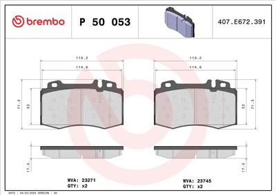 BREMBO P 50 053 Číslo výrobce: 23271. EAN: 8020584054253.