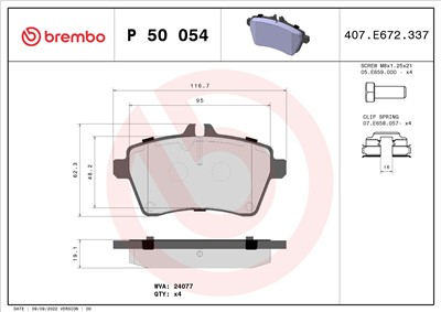 BREMBO P 50 054 Číslo výrobce: 24077. EAN: 8020584054260.
