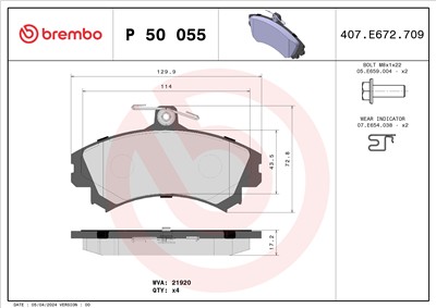 BREMBO P 50 055 Číslo výrobce: 21920. EAN: 8020584054277.
