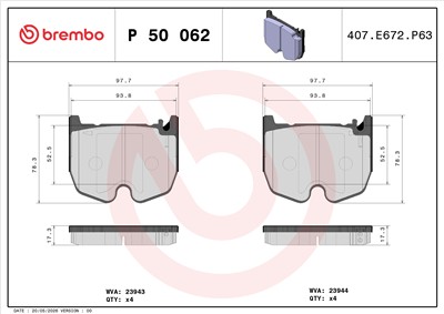 BREMBO P 50 062 Číslo výrobce: 23541. EAN: 8020584059586.