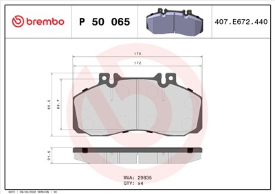 BREMBO P 50 065 Číslo výrobce: 29835. EAN: 8020584059821.