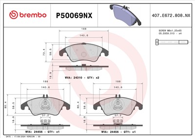BREMBO P50069NX Číslo výrobce: 24310. EAN: 8020584131442.