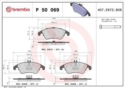 BREMBO P 50 069 Číslo výrobce: 24310. EAN: 8020584061084.