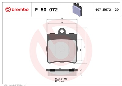 BREMBO P 50 072 Číslo výrobce: 21919. EAN: 8020584061114.