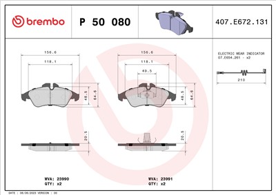BREMBO P 50 080 Číslo výrobce: 23990. EAN: 8020584061190.