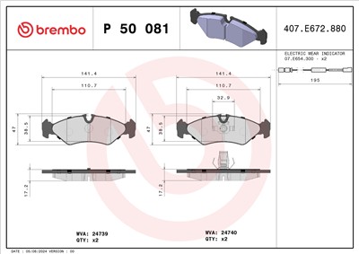 BREMBO P 50 081 Číslo výrobce: 24739. EAN: 8020584061206.