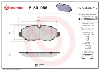 BREMBO P 50 085 Číslo výrobce: 29192. EAN: 8020584061244.