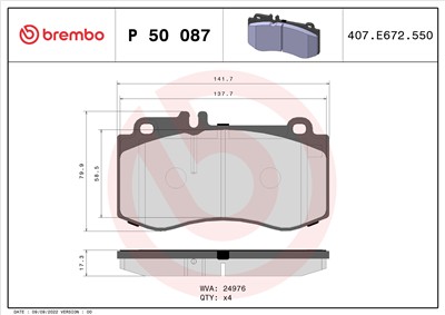 BREMBO P 50 087 Číslo výrobce: 24976. EAN: 8020584090657.