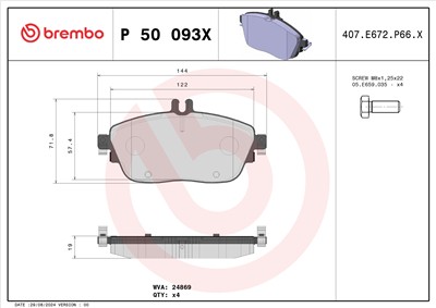BREMBO P 50 093X Číslo výrobce: 24869. EAN: 8020584068991.
