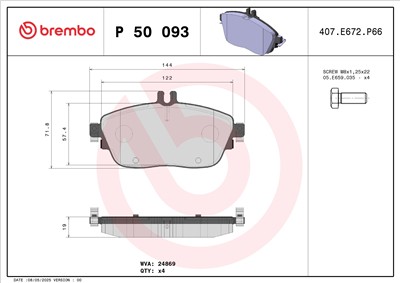 BREMBO P 50 093 Číslo výrobce: 24869. EAN: 8020584103258.