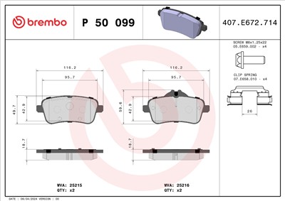 BREMBO P 50 099 Číslo výrobce: 25215. EAN: 8020584104712.
