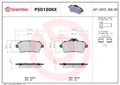 BREMBO P50100NX Číslo výrobce: 25215. EAN: 8020584131565.