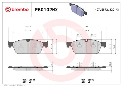 BREMBO P50102NX Číslo výrobce: 25531. EAN: 8020584130858.
