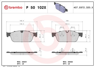 BREMBO P 50 102X Číslo výrobce: 25531. EAN: 8020584069011.