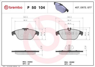 BREMBO P 50 104 Číslo výrobce: 24254. EAN: 8020584104880.