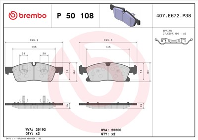 BREMBO P 50 108 Číslo výrobce: 25192. EAN: 8020584109434.
