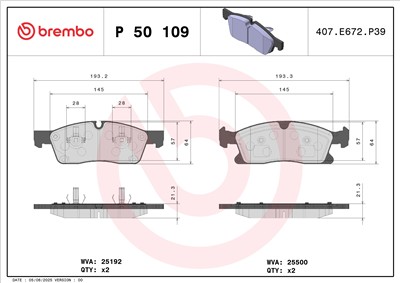 BREMBO P 50 109 Číslo výrobce: 25192. EAN: 8020584109519.