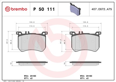BREMBO P 50 111 Číslo výrobce: 25183. EAN: 8020584109663.