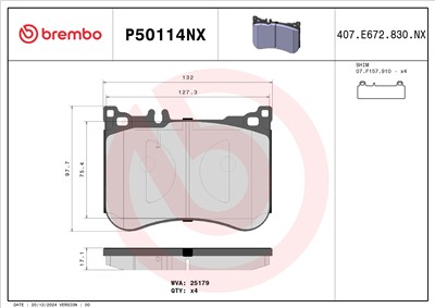 BREMBO P50114NX Číslo výrobce: 25179. EAN: 8020584130889.