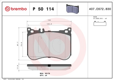 BREMBO P 50 114 Číslo výrobce: 25179. EAN: 8020584109915.