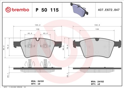 BREMBO P 50 115 Číslo výrobce: 24151. EAN: 8020584110188.