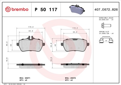 BREMBO P 50 117 Číslo výrobce: 25071. EAN: 8020584111680.