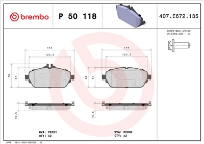 BREMBO P 50 118 Číslo výrobce: 22031. EAN: 8020584112465.