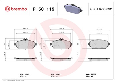 BREMBO P 50 119 Číslo výrobce: 22031. EAN: 8020584112472.