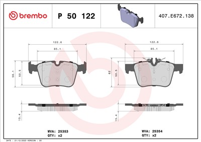 BREMBO P 50 122 Číslo výrobce: 25353. EAN: 8020584112779.