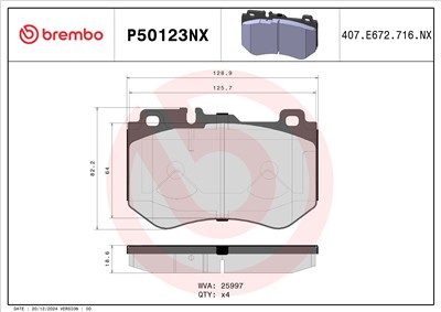BREMBO P50123NX Číslo výrobce: 25997. EAN: 8020584131480.