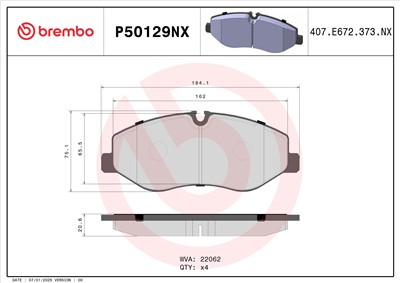 BREMBO P50129NX Číslo výrobce: 22062. EAN: 8020584131541.