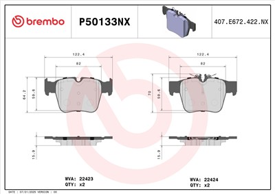 BREMBO P50133NX Číslo výrobce: 22423. EAN: 8020584131527.