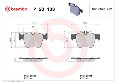 BREMBO P 50 133 Číslo výrobce: 22423. EAN: 8020584084403.