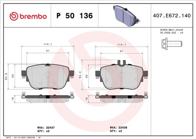 BREMBO P 50 136 Číslo výrobce: 22437. EAN: 8020584086988.