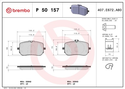 BREMBO P 50 157 Číslo výrobce: 22942. EAN: 8020584116609.