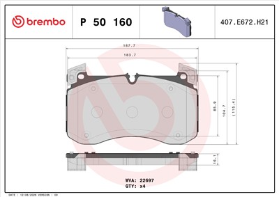 BREMBO P 50 160 Číslo výrobce: 22697. EAN: 8020584117989.