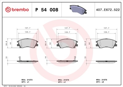 BREMBO P 54 008 Číslo výrobce: 21373. EAN: 8020584054550.
