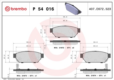 BREMBO P 54 016 Číslo výrobce: 21873. EAN: 8020584054635.