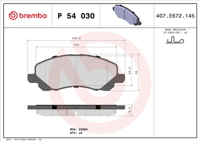 BREMBO P 54 030 Číslo výrobce: 23584. EAN: 8020584054772.