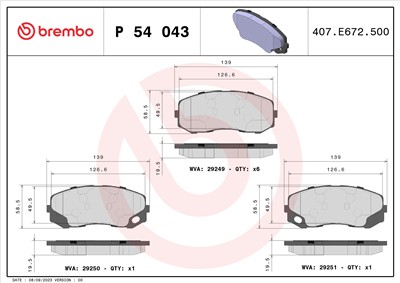BREMBO P 54 043 Číslo výrobce: 29250. EAN: 8020584061367.
