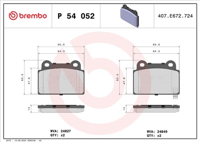 BREMBO P 54 052 Číslo výrobce: 24827. EAN: 8020584104897.