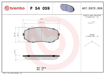 BREMBO P 54 059 Číslo výrobce: 23515. EAN: 8020584087534.