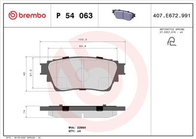 BREMBO P 54 063 Číslo výrobce: 22864. EAN: 8020584117477.