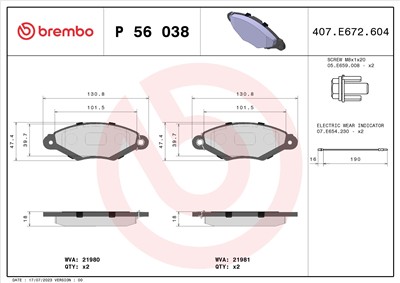 BREMBO P 56 038 Číslo výrobce: 21981. EAN: 8020584055182.