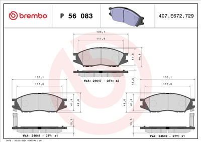 BREMBO P 56 083 Číslo výrobce: 24647. EAN: 8020584103357.