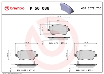 BREMBO P 56 086 Číslo výrobce: 23973. EAN: 8020584103388.
